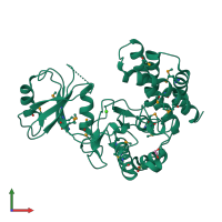 PDB entry 3dxp coloured by chain, front view.