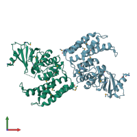 PDB entry 3dxq coloured by chain, front view.
