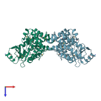 PDB entry 3dxq coloured by chain, top view.