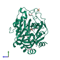 PDB entry 3dxt coloured by chain, side view.