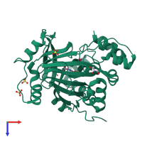 PDB entry 3dxu coloured by chain, top view.