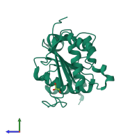 PDB entry 3dxx coloured by chain, side view.