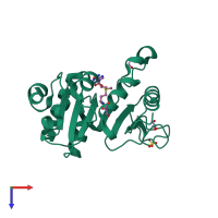 PDB entry 3dxy coloured by chain, top view.