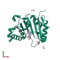 PDB entry 3dxz coloured by chain, front view.