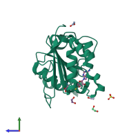 PDB entry 3dxz coloured by chain, side view.