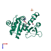 PDB entry 3dxz coloured by chain, top view.