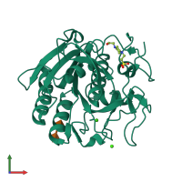 PDB entry 3dyb coloured by chain, front view.