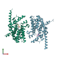 PDB entry 3dys coloured by chain, front view.