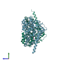 PDB entry 3dys coloured by chain, side view.