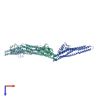 PDB entry 3dyu coloured by chain, top view.