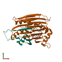 PDB entry 3dz3 coloured by chain, front view.