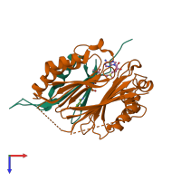 PDB entry 3dz3 coloured by chain, top view.