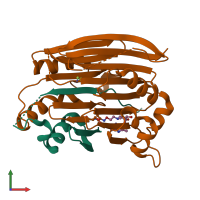 PDB entry 3dz5 coloured by chain, front view.