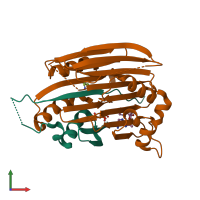 PDB entry 3dz7 coloured by chain, front view.