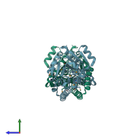 PDB entry 3dzb coloured by chain, side view.