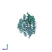 PDB entry 3dzc coloured by chain, side view.