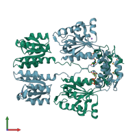 PDB entry 3dzd coloured by chain, front view.