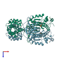 PDB entry 3dzd coloured by chain, top view.