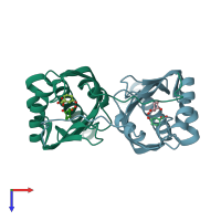 PDB entry 3dzl coloured by chain, top view.