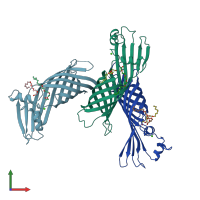 PDB entry 3dzm coloured by chain, front view.