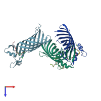 PDB entry 3dzm coloured by chain, top view.