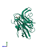 PDB entry 3dzr coloured by chain, side view.