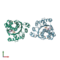 PDB entry 3dzv coloured by chain, front view.