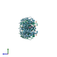PDB entry 3dzv coloured by chain, side view.
