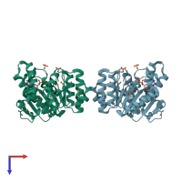 PDB entry 3dzv coloured by chain, top view.