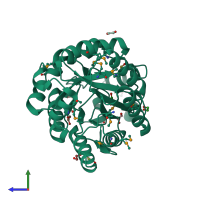 PDB entry 3e02 coloured by chain, side view.