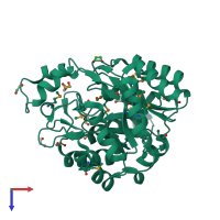 PDB entry 3e02 coloured by chain, top view.