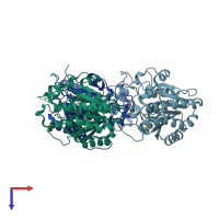 PDB entry 3e03 coloured by chain, top view.