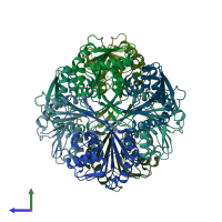 PDB entry 3e05 coloured by chain, side view.