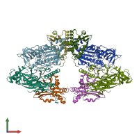 PDB entry 3e0j coloured by chain, front view.