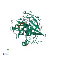 PDB entry 3e0n coloured by chain, side view.