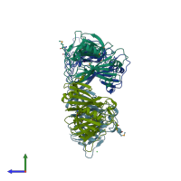 PDB entry 3e0r coloured by chain, side view.