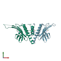 PDB entry 3e0y coloured by chain, front view.