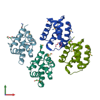 PDB entry 3e0z coloured by chain, front view.