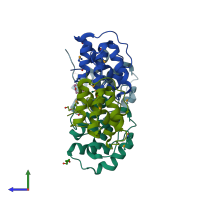 PDB entry 3e0z coloured by chain, side view.