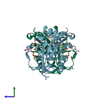PDB entry 3e10 coloured by chain, side view.