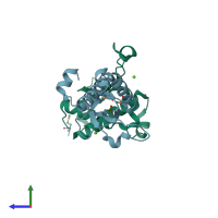 PDB entry 3e11 coloured by chain, side view.