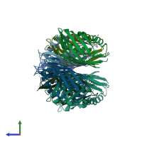 PDB entry 3e1e coloured by chain, side view.