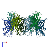 PDB entry 3e1e coloured by chain, top view.