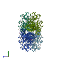 PDB entry 3e1f coloured by chain, side view.