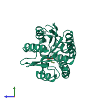 PDB entry 3e1g coloured by chain, side view.
