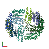 PDB entry 3e1q coloured by chain, front view.