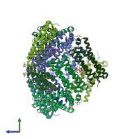 PDB entry 3e1q coloured by chain, side view.