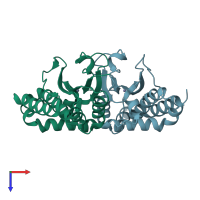 PDB entry 3e1w coloured by chain, top view.