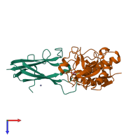Hetero dimeric assembly 1 of PDB entry 3e1z coloured by chemically distinct molecules, top view.