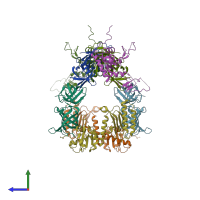 PDB entry 3e20 coloured by chain, side view.